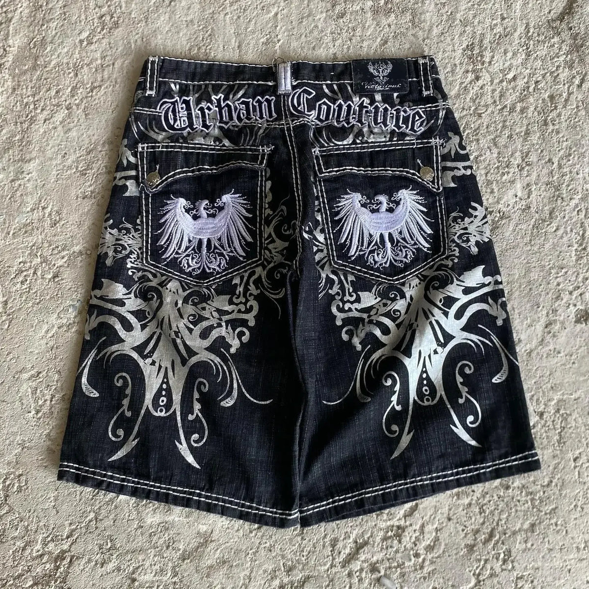 Denim Shorts Hip Hop Heraldic Embroidered Boy and Girlfriend Punk Casual Basketball Shorts Y2K Harajuku Retro Street Wear