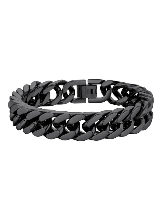 12Mm Cuban Chains Bracelets for Men Black Chunky Stainless Steel Franco Link Bracelet Father Day Hand Bracelet Jewelry Birthday Valentine Graduation Gifts 7.5 Inch