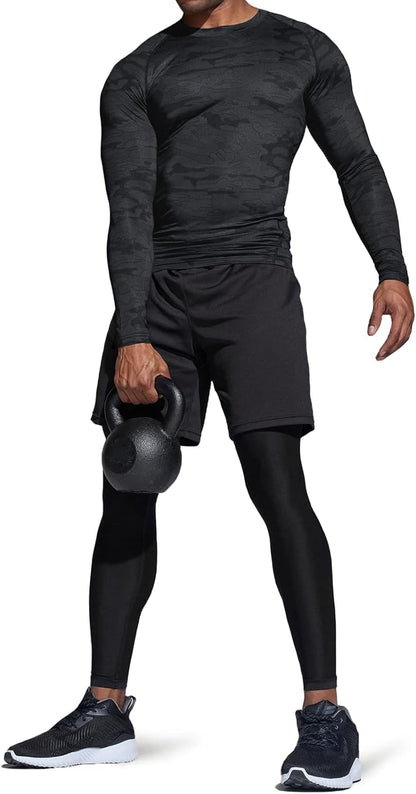Men'S UPF 50+ Compression Shirts, Cool Dry Long Sleeve Athletic Tops, Sports Baselayer Workout Shirt