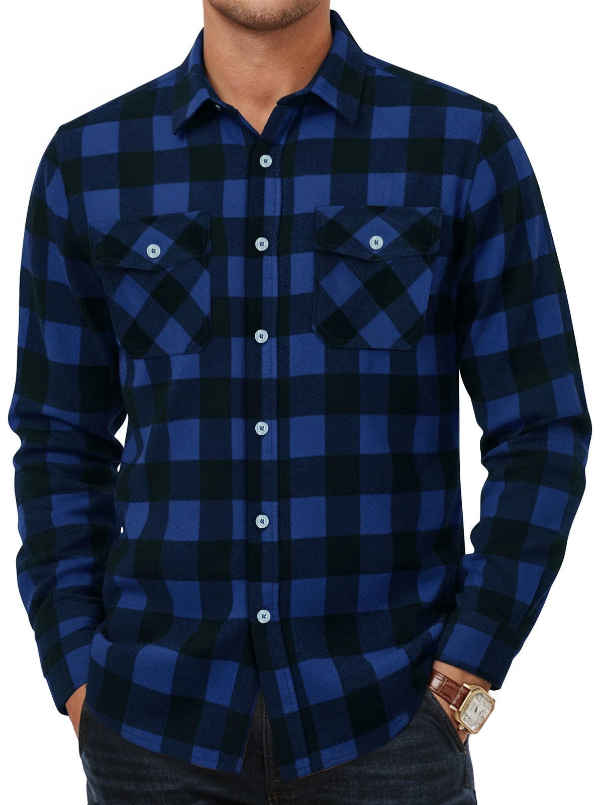 Men'S Plaid Button down Shirts Cotton Long Sleeve Shirts with Pocket
