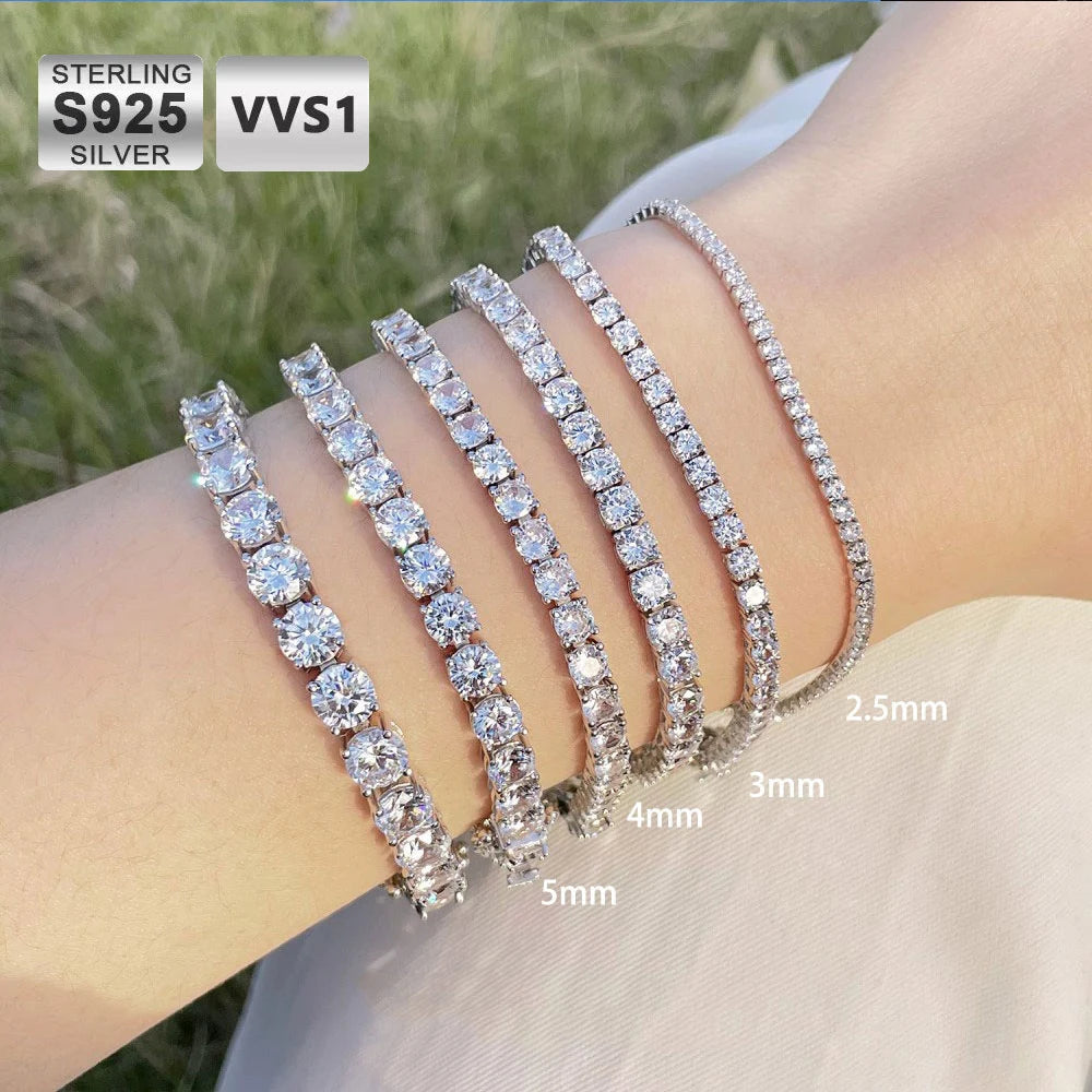 925 Silver VVS Moissanite Tennis Bracelet 2/3/4/5 MM Iced Out Diamond Tennis Chain Pass GRA Diamond Test in Stock