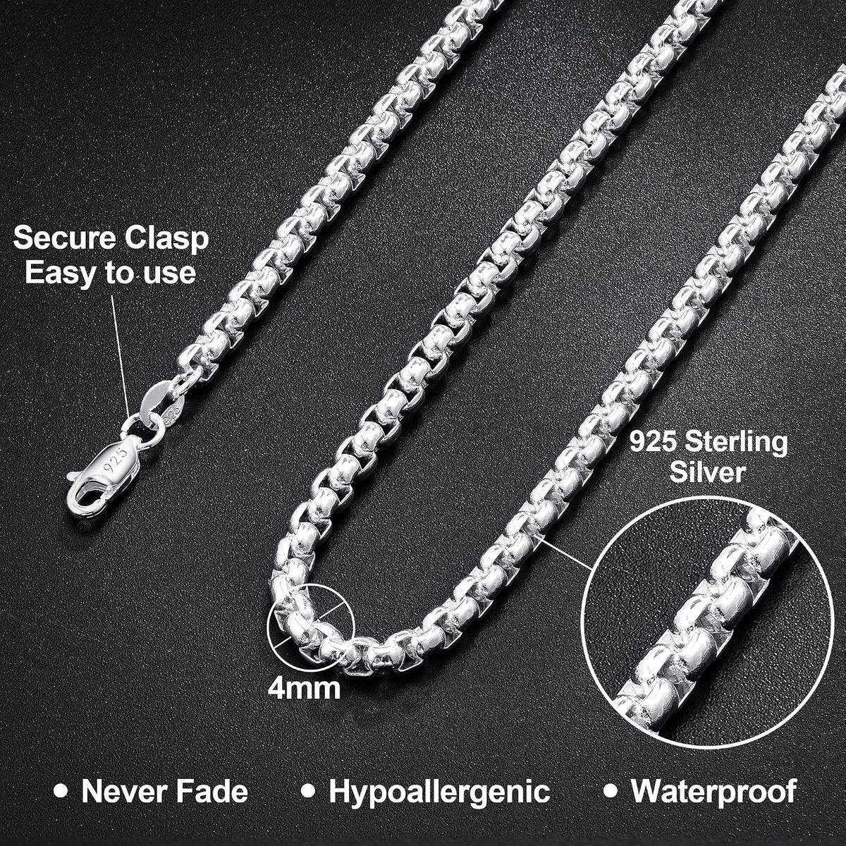 Silver Chain for Men, 925 Sterling Silver Chain Silver Necklace for Men