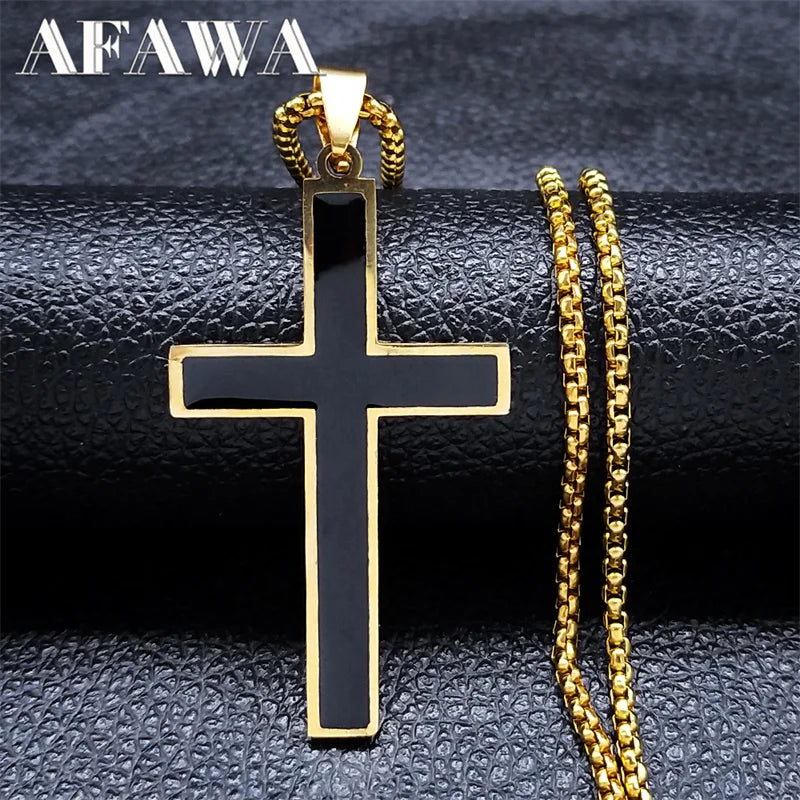 Hip Hop Cross Pendant Necklace Stainless Steel Christian Necklaces Religious Jewelry Christmas Gift Collar Hombre N2068S02