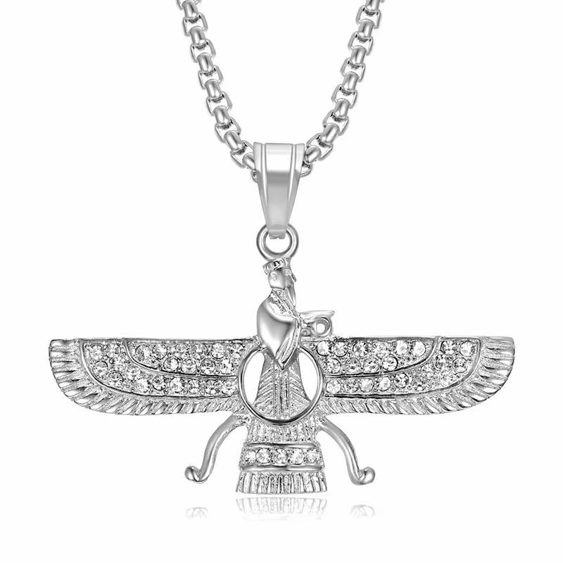 Stainless Steel Titanium Persian People God Ancient Secret Wings Pendant Collar Chains Necklace for Men Women Jewelry