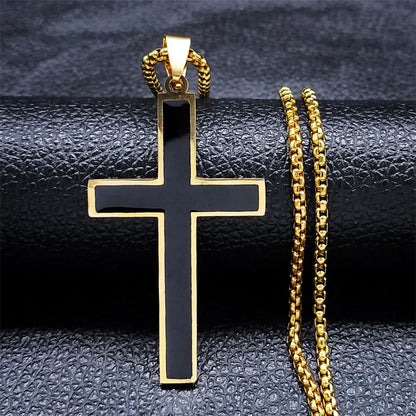 Hip Hop Cross Pendant Necklace Stainless Steel Christian Necklaces Religious Jewelry Christmas Gift Collar Hombre N2068S02