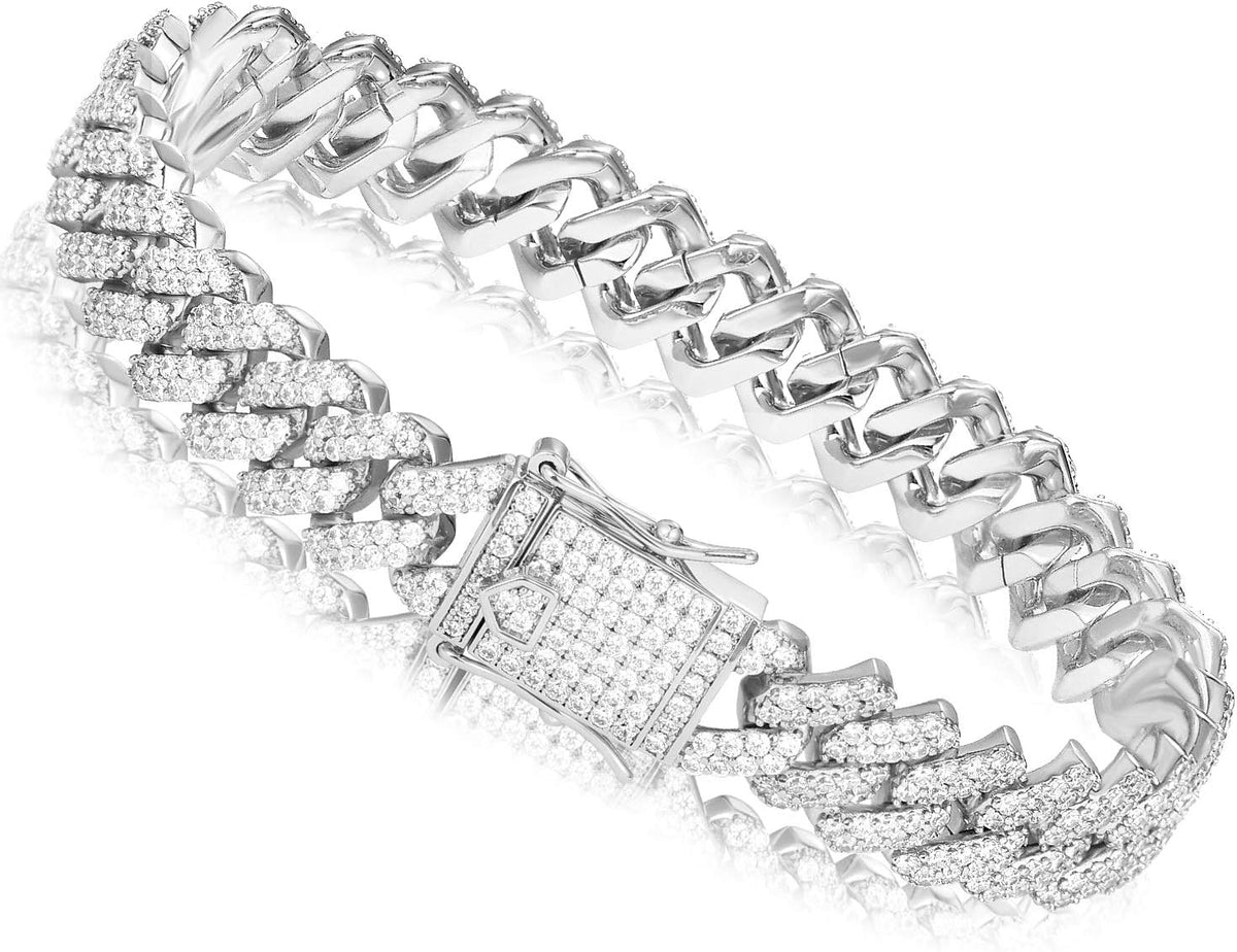 12Mm Real 18K or White Gold Plated Diamond Iced Out Cuban Link Chain or Bracelet Hip Hop Miami Necklace Prong-Setting Choker for Men Women