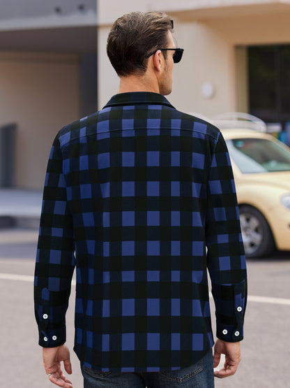 Men'S Plaid Button down Shirts Cotton Long Sleeve Shirts with Pocket