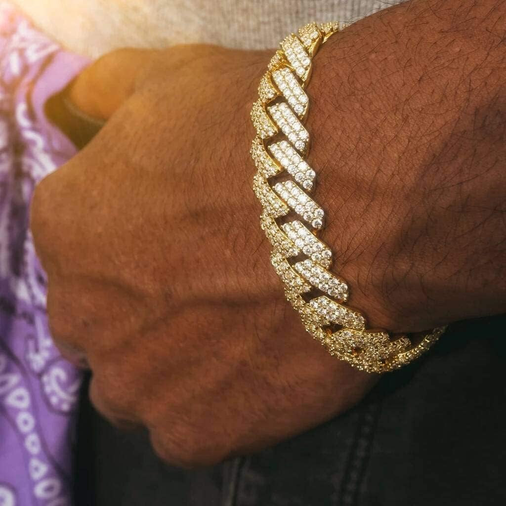 15Mm Full Iced Out Diamond Cuban Link Chain - Hip Hop 18K or White Gold Plated Necklace or Bracelet for Men Women(Birthday Gift