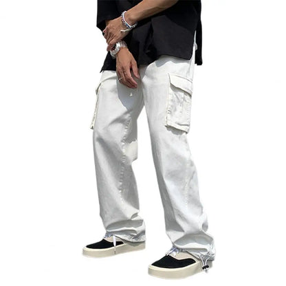 2024 Men Cargo Pants Black White Casual Pants Men'S Loose Straight Wide Leg Pants Men Hip-Hop Pocket Cargo Pants Mens Trousers