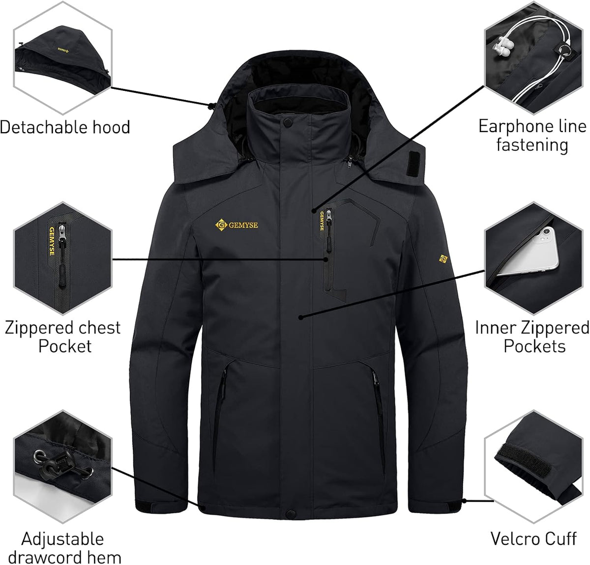 Men'S Winter Coat 3-In-1 Ski Snow Jacket with Puffer Liner