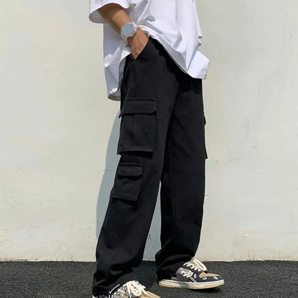 2024 Men Cargo Pants Black White Casual Pants Men'S Loose Straight Wide Leg Pants Men Hip-Hop Pocket Cargo Pants Mens Trousers