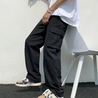 2024 Men Cargo Pants Black White Casual Pants Men'S Loose Straight Wide Leg Pants Men Hip-Hop Pocket Cargo Pants Mens Trousers