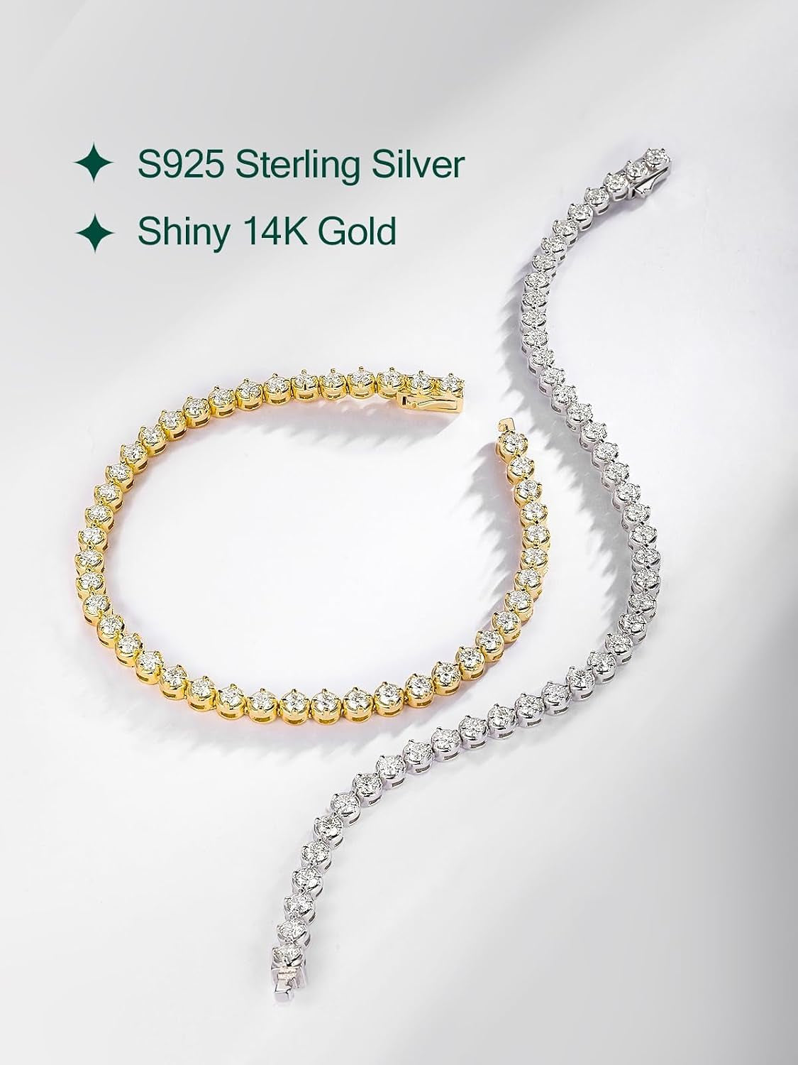 Sterling Silver 14K Gold Plated 2.5Mm/3Mm/4Mm/5Mm round Cut Moissanite Tennis Bracelet, Classic Luxury Bezel Set Diamond Bracelets for Women Men Wedding Birthday Jewelry, Size 6.5" 7" 7.5" 8.3"