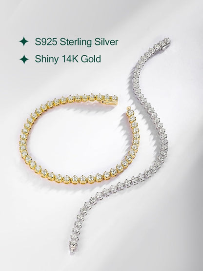 Sterling Silver 14K Gold Plated 2.5Mm/3Mm/4Mm/5Mm round Cut Moissanite Tennis Bracelet, Classic Luxury Bezel Set Diamond Bracelets for Women Men Wedding Birthday Jewelry, Size 6.5" 7" 7.5" 8.3"