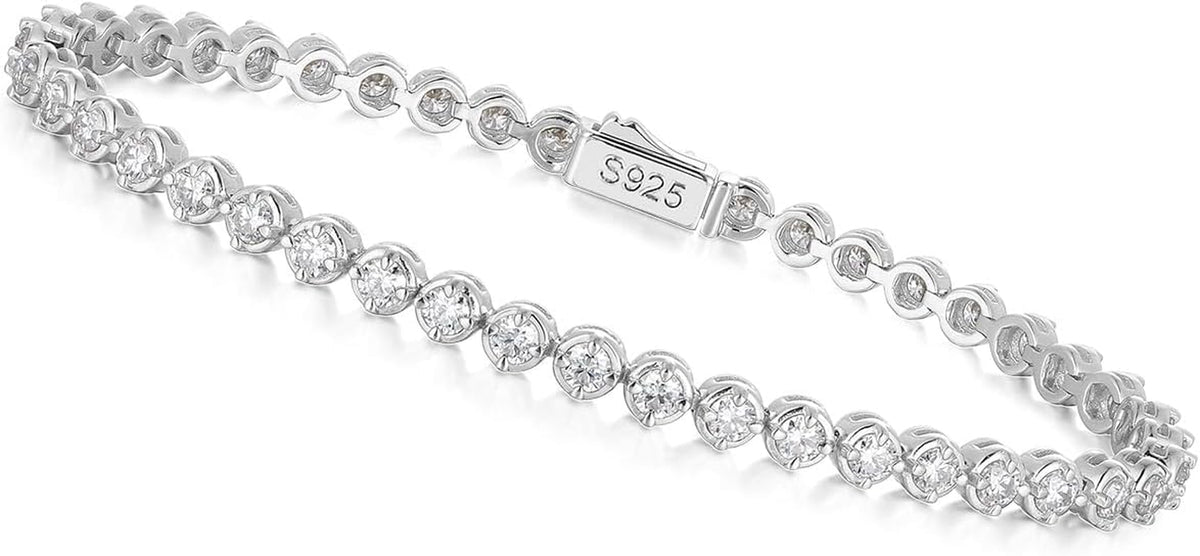 Sterling Silver 14K Gold Plated 2.5Mm/3Mm/4Mm/5Mm round Cut Moissanite Tennis Bracelet, Classic Luxury Bezel Set Diamond Bracelets for Women Men Wedding Birthday Jewelry, Size 6.5" 7" 7.5" 8.3"
