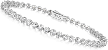 Sterling Silver 14K Gold Plated 2.5Mm/3Mm/4Mm/5Mm round Cut Moissanite Tennis Bracelet, Classic Luxury Bezel Set Diamond Bracelets for Women Men Wedding Birthday Jewelry, Size 6.5" 7" 7.5" 8.3"
