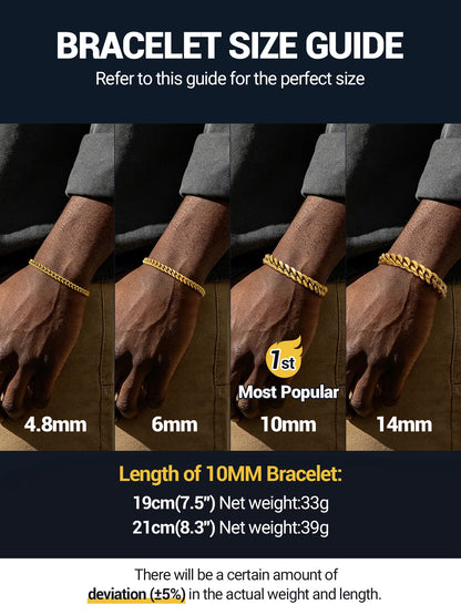 Gold Plated Bracelet for Men Chunky Cuban Bracelet 10MM 7.5 Inch Stainless Steel Chain Bracelet Mens Birthday Father Day Graduation Jewelry Gifts for Him Dad Adults Age