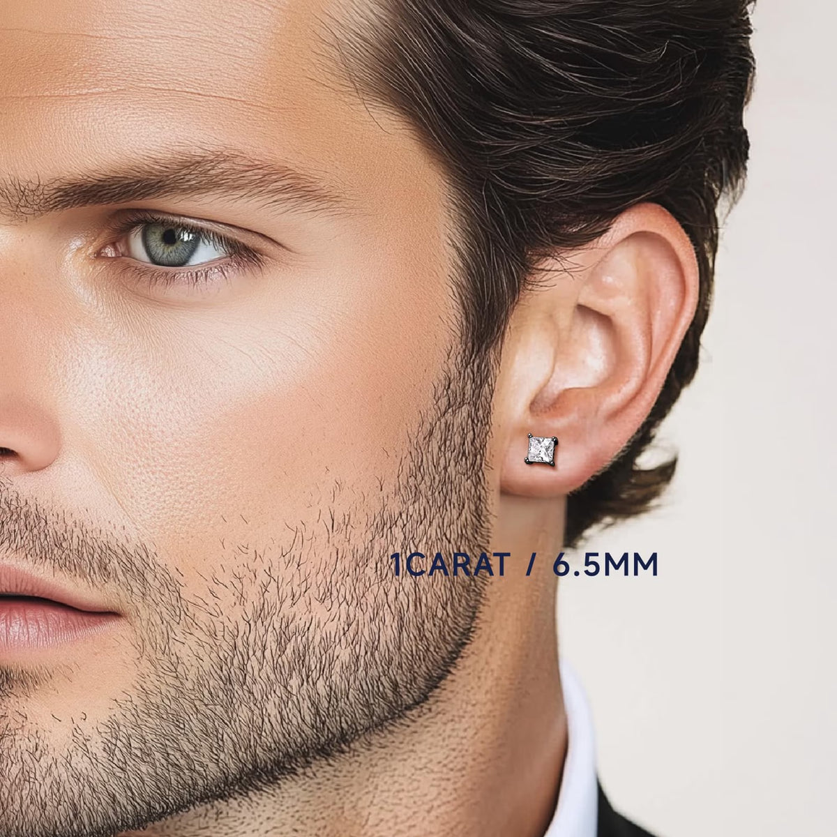 Black Moissanite Stud Earrings for Men, 2Carat Princess Cut Simulated Diamond S925 Sterling Silver Earrings