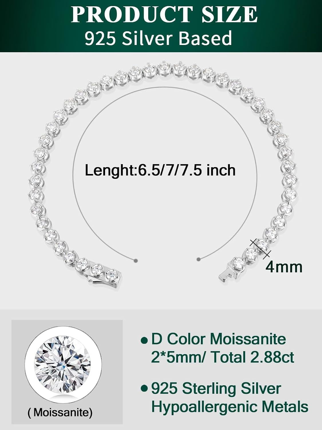 Sterling Silver 14K Gold Plated 2.5Mm/3Mm/4Mm/5Mm round Cut Moissanite Tennis Bracelet, Classic Luxury Bezel Set Diamond Bracelets for Women Men Wedding Birthday Jewelry, Size 6.5" 7" 7.5" 8.3"