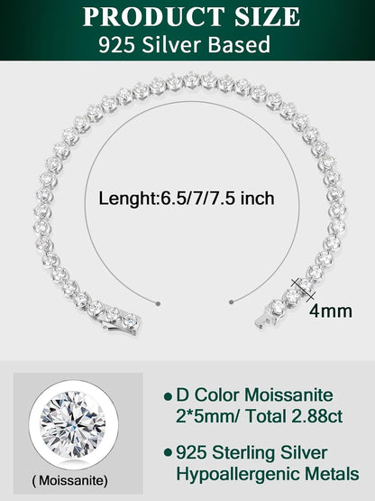 Sterling Silver 14K Gold Plated 2.5Mm/3Mm/4Mm/5Mm round Cut Moissanite Tennis Bracelet, Classic Luxury Bezel Set Diamond Bracelets for Women Men Wedding Birthday Jewelry, Size 6.5" 7" 7.5" 8.3"