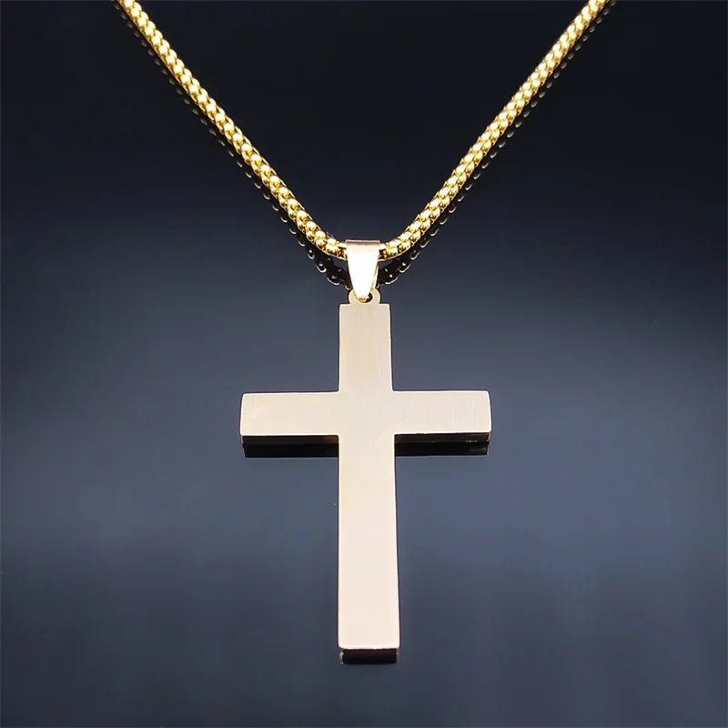 Hip Hop Cross Pendant Necklace Stainless Steel Christian Necklaces Religious Jewelry Christmas Gift Collar Hombre N2068S02