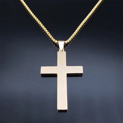 Hip Hop Cross Pendant Necklace Stainless Steel Christian Necklaces Religious Jewelry Christmas Gift Collar Hombre N2068S02