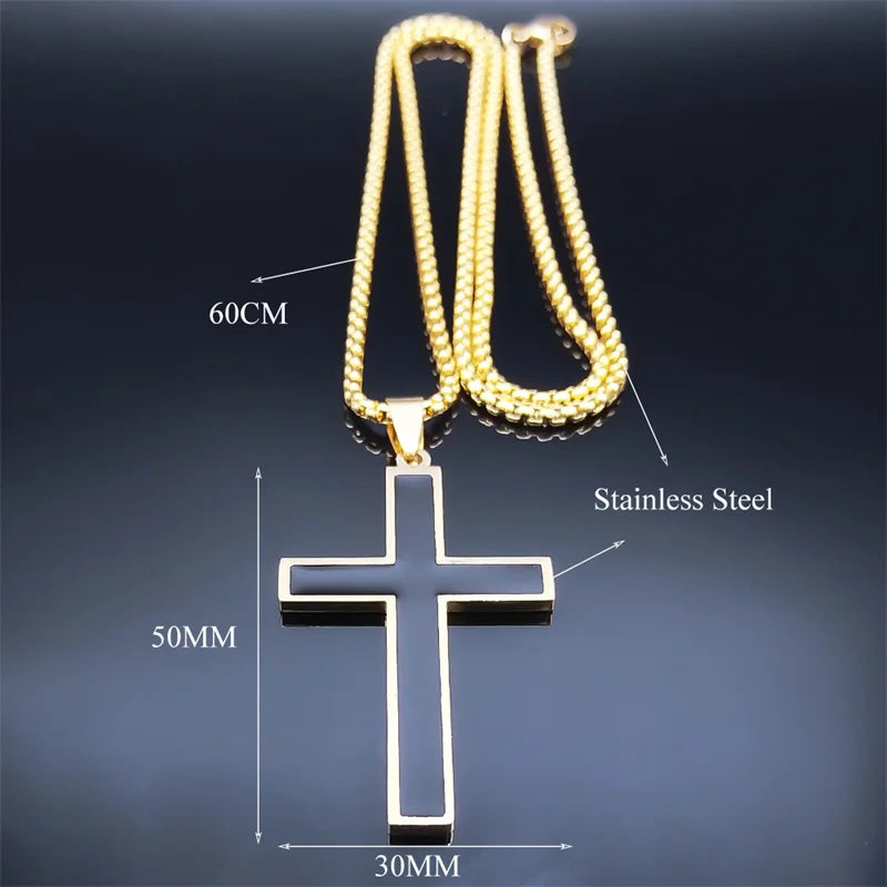 Hip Hop Cross Pendant Necklace Stainless Steel Christian Necklaces Religious Jewelry Christmas Gift Collar Hombre N2068S02
