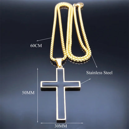 Hip Hop Cross Pendant Necklace Stainless Steel Christian Necklaces Religious Jewelry Christmas Gift Collar Hombre N2068S02