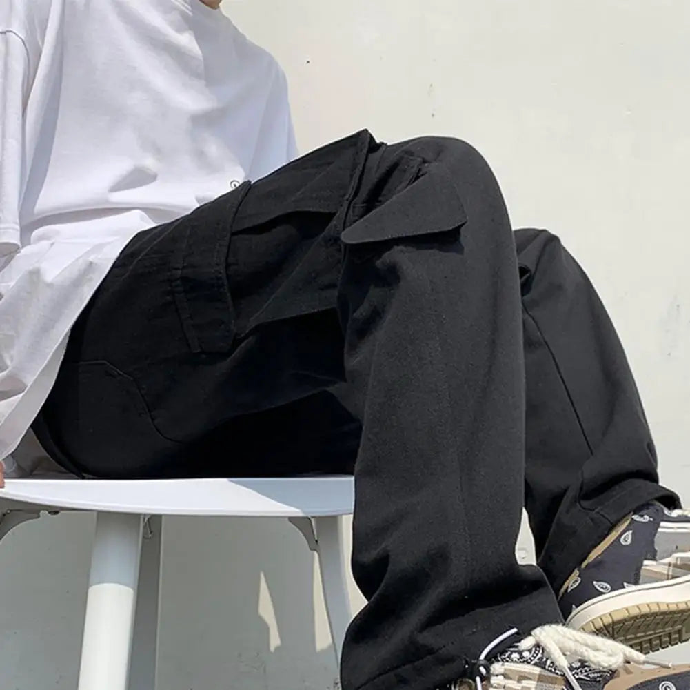 2024 Men Cargo Pants Black White Casual Pants Men'S Loose Straight Wide Leg Pants Men Hip-Hop Pocket Cargo Pants Mens Trousers
