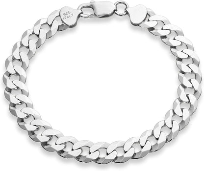 Italian 925 Sterling Silver 9Mm Cuban Link Chain Bracelet for Men
