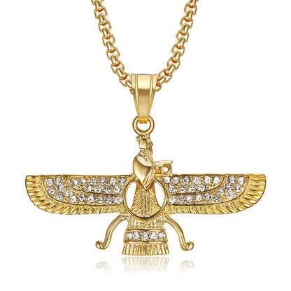 Stainless Steel Titanium Persian People God Ancient Secret Wings Pendant Collar Chains Necklace for Men Women Jewelry