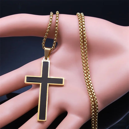 Hip Hop Cross Pendant Necklace Stainless Steel Christian Necklaces Religious Jewelry Christmas Gift Collar Hombre N2068S02