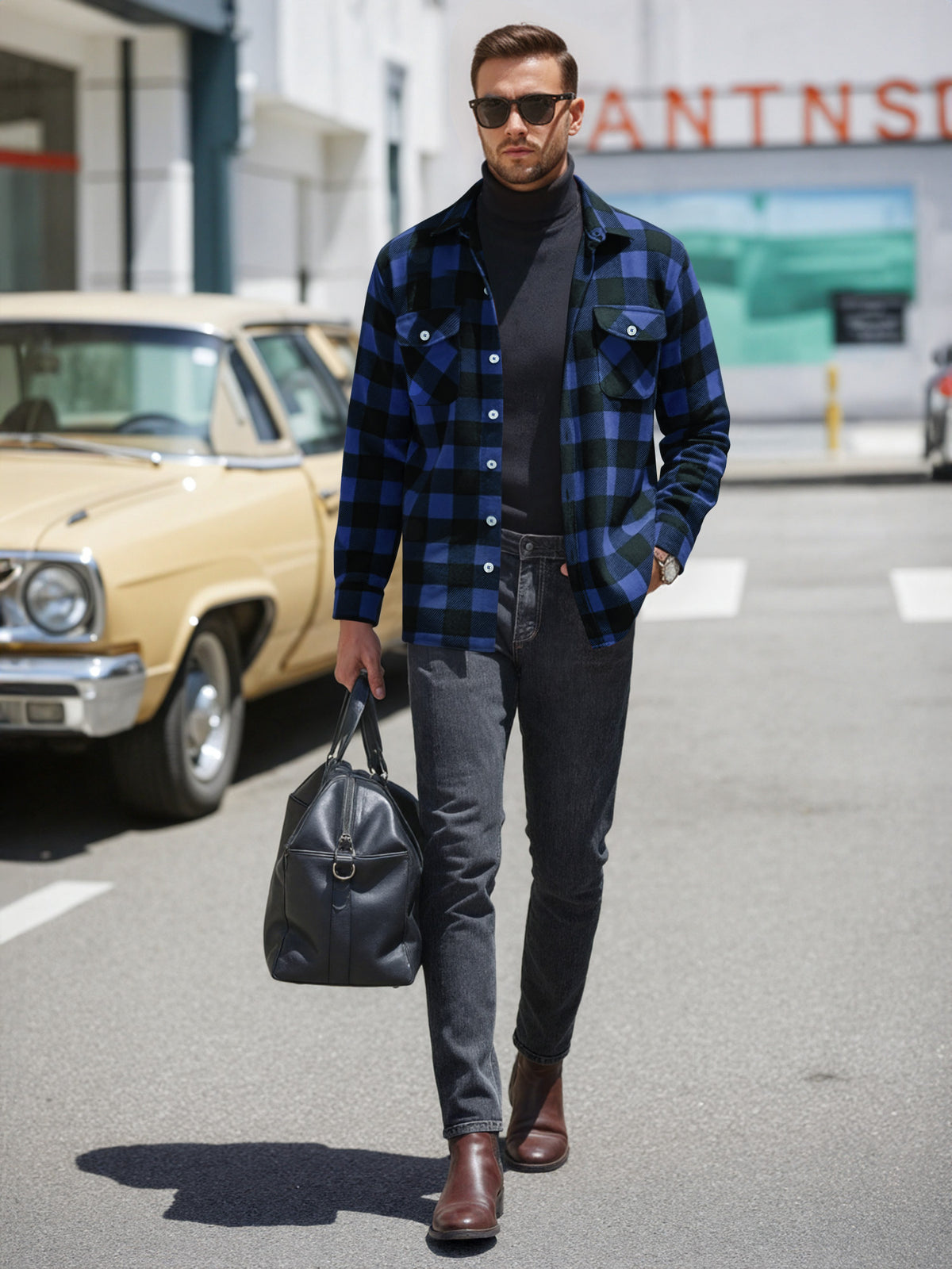 Men'S Plaid Button down Shirts Cotton Long Sleeve Shirts with Pocket