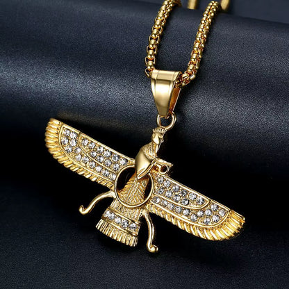 Stainless Steel Titanium Persian People God Ancient Secret Wings Pendant Collar Chains Necklace for Men Women Jewelry