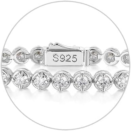 Sterling Silver 14K Gold Plated 2.5Mm/3Mm/4Mm/5Mm round Cut Moissanite Tennis Bracelet, Classic Luxury Bezel Set Diamond Bracelets for Women Men Wedding Birthday Jewelry, Size 6.5" 7" 7.5" 8.3"