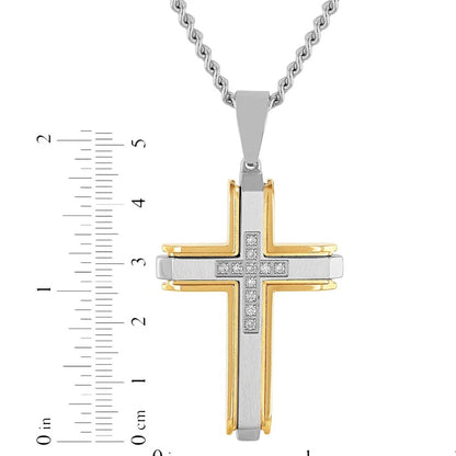 Mens 1/5 Ctw Lab-Grown Diamond Two-Tone Stainless Steel Cross Pendant Necklace -