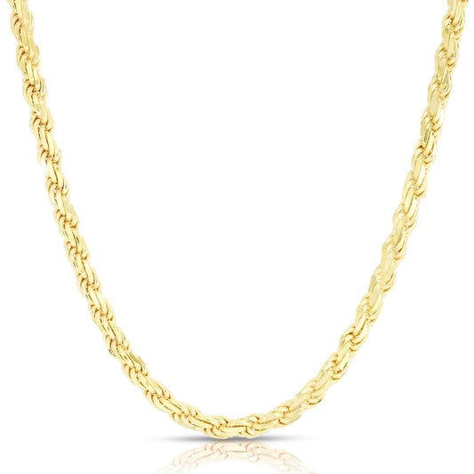 Solid 14K Gold Vermeil Sterling Silver Rope Diamond-Cut Necklace Chains 1.5MM - 5.5MM, Gold Chain for Men & Women, Made in Italy,