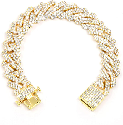 15Mm Full Iced Out Diamond Cuban Link Chain - Hip Hop 18K or White Gold Plated Necklace or Bracelet for Men Women(Birthday Gift