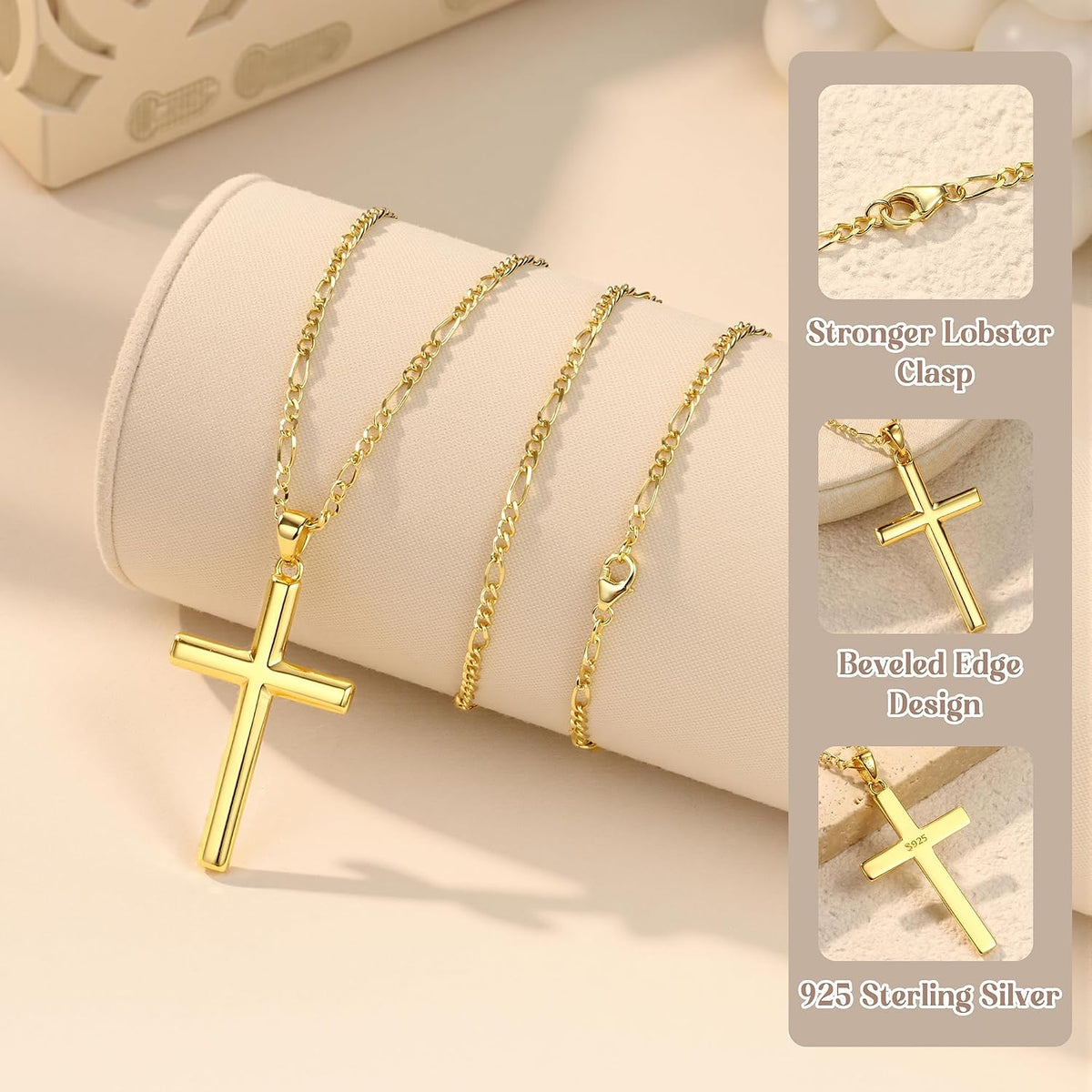 Solid 925 Sterling Silver Cross Necklace for Men Women 16-24 In