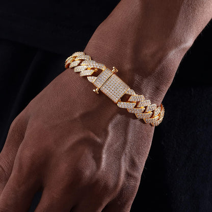 15Mm Full Iced Out Diamond Cuban Link Chain - Hip Hop 18K or White Gold Plated Necklace or Bracelet for Men Women(Birthday Gift
