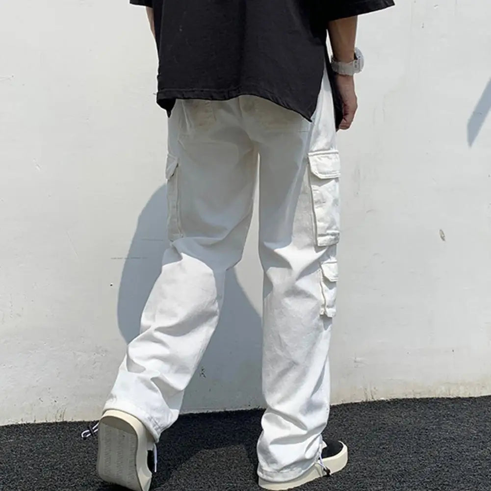 2024 Men Cargo Pants Black White Casual Pants Men'S Loose Straight Wide Leg Pants Men Hip-Hop Pocket Cargo Pants Mens Trousers