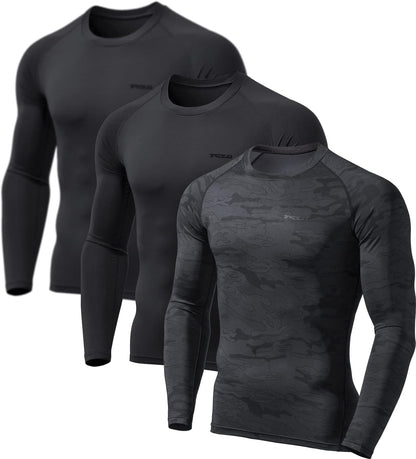 Men'S UPF 50+ Compression Shirts, Cool Dry Long Sleeve Athletic Tops, Sports Baselayer Workout Shirt