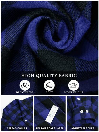 Men'S Plaid Button down Shirts Cotton Long Sleeve Shirts with Pocket
