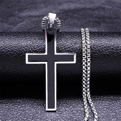 Hip Hop Cross Pendant Necklace Stainless Steel Christian Necklaces Religious Jewelry Christmas Gift Collar Hombre N2068S02