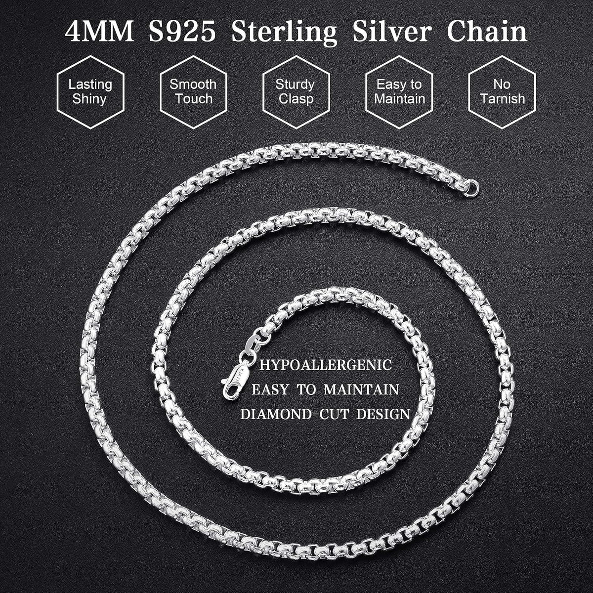 Silver Chain for Men, 925 Sterling Silver Chain Silver Necklace for Men