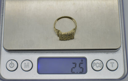 10K Real Yellow Solid Gold Diamond Cut Mens Nugget and Cuban Ring 11.2Mm 2.5G