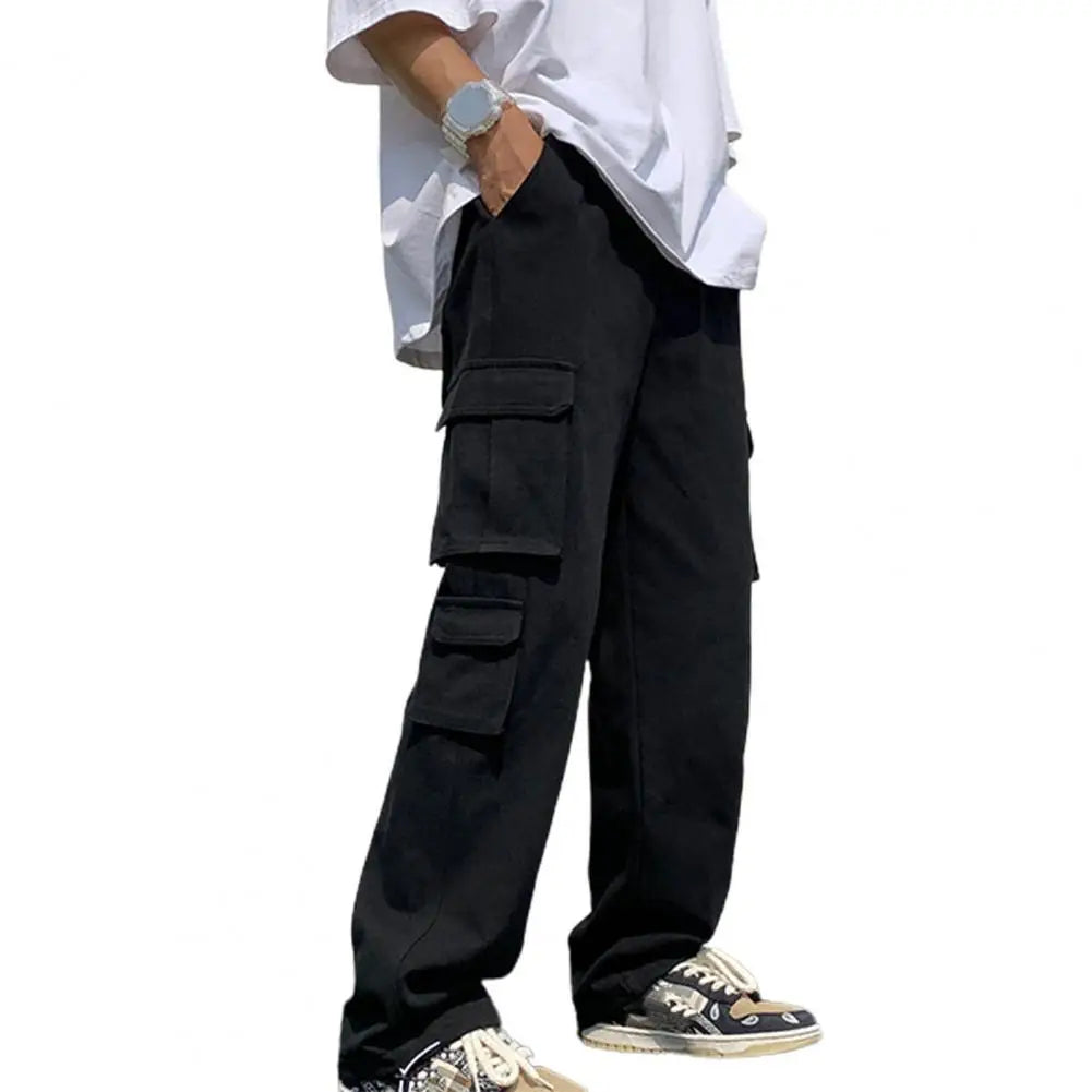 2024 Men Cargo Pants Black White Casual Pants Men'S Loose Straight Wide Leg Pants Men Hip-Hop Pocket Cargo Pants Mens Trousers