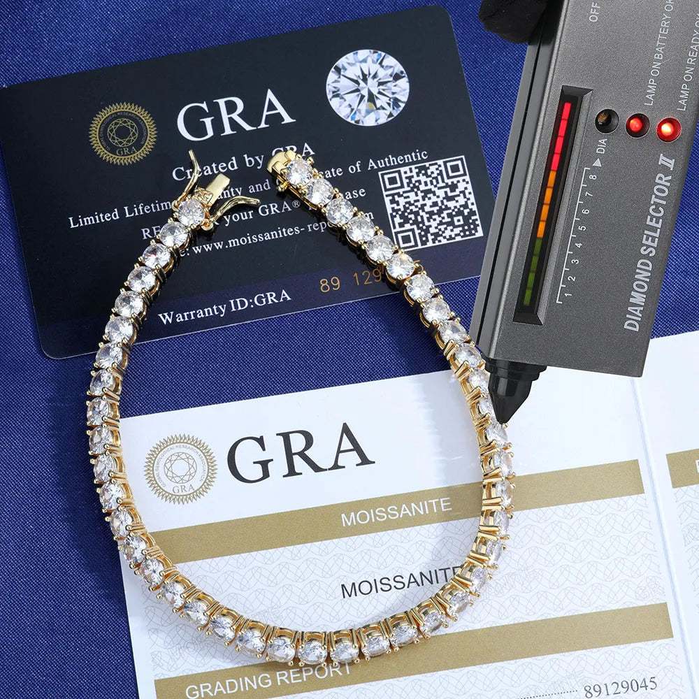 925 Silver VVS Moissanite Tennis Bracelet 2/3/4/5 MM Iced Out Diamond Tennis Chain Pass GRA Diamond Test in Stock