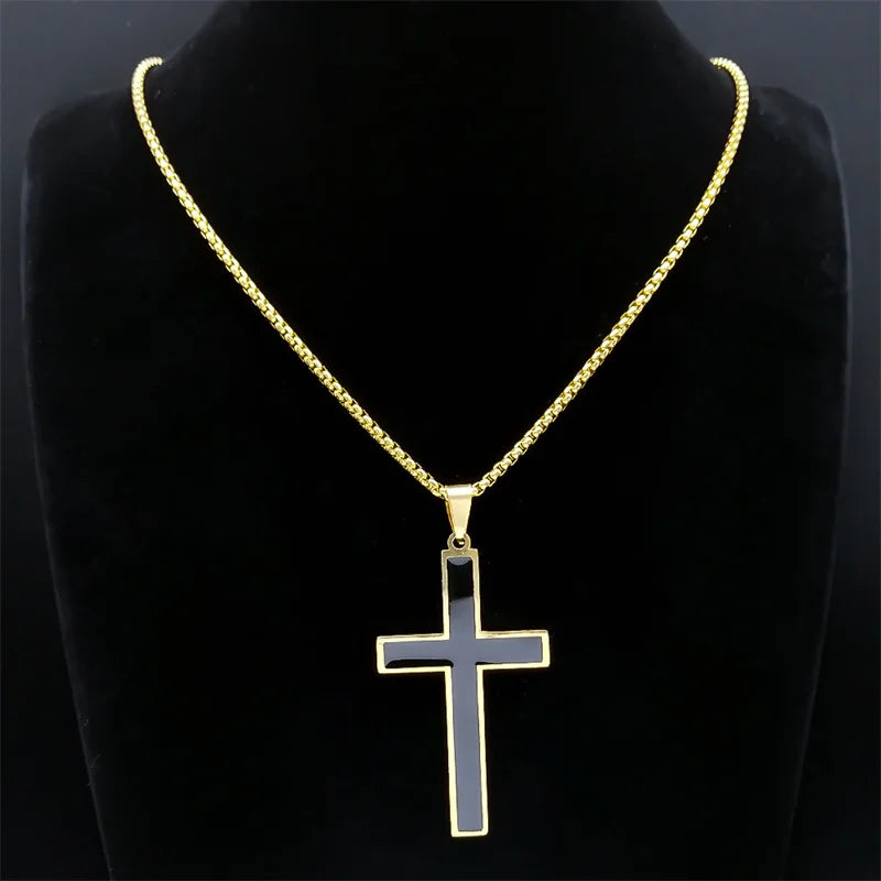 Hip Hop Cross Pendant Necklace Stainless Steel Christian Necklaces Religious Jewelry Christmas Gift Collar Hombre N2068S02