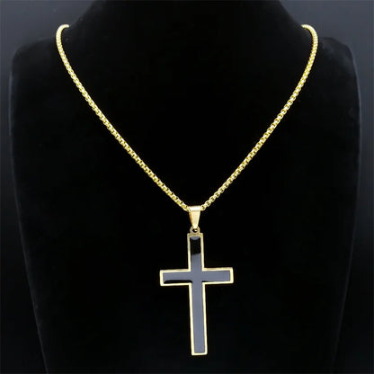 Hip Hop Cross Pendant Necklace Stainless Steel Christian Necklaces Religious Jewelry Christmas Gift Collar Hombre N2068S02